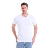 Beyaz Düz Slim Fit %100 Pamuk V Yaka Tişört