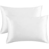 Beyaz Ekru Ipek Saten Yastık Kılıfı 50 x 70 2'li - 50 x 70 cm