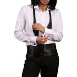 Beyaz Ekstra Uzun Kol 8 Drop Damatlık Ata Yaka Kol Düğmeli Slim Fit Smokin Gömlek - 013