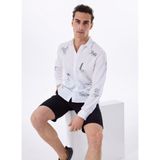 Beyaz Erkek Regular Fit Nakışlı %100 Keten Gömlek F5SM-GML 2737 - XL