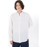 Beyaz Erkek Relaxed Çizgili %100 Keten Gömlek J5SM-GML7661