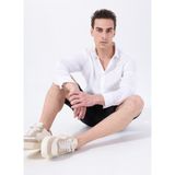 Beyaz Erkek Relaxed Fit Nakışlı %100 Keten Gömlek M5WM- GML1557 - 2XL
