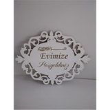 Beyaz Evimize Hoşgeldiniz Dekoratif Ahşap Kapı Süsü - 35 x 25 cm