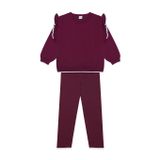 Beyaz Fırfırlı Bordo Triko Sweatshirt Tayt Takım Bordo