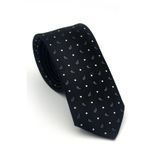 Beyaz Füme Desenli Siyah Dokuma Kumaş Mendilli Slim Fit Kravat // SDK-2612-1 GF2602-SDK2612-1
