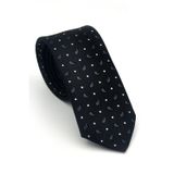 Beyaz Füme Desenli Siyah Dokuma Kumaş Mendilli Slim Fit Kravat // SDK-2612-1