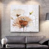 Beyaz Gelincik Çiçeği Yağlı Boya Dokulu Tablo 50X50 Siyah Çerçeveli