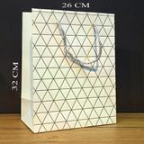 Beyaz Geometrik Desenli Büyük Boy Karton Hediye Çantası