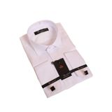 Beyaz Gizli Düğmeli Damatlık Ata Yaka Kol Düğmeli Slim Fit Smokin Gömlek - 001