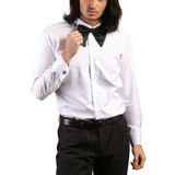 Beyaz Gizli Pat Damatlık Ata Yaka Kol Düğmeli Slim Fit Smokin Gömlek - 001