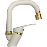 Beyaz Gold Banyo Lavabo Bataryası Musluğu Çeşmesi Oynar Başlıklı