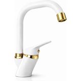 Beyaz Gold Banyo Lavabo Bataryası Musluğu Köşe Borulu - Beyaz - Altın