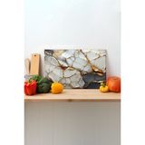 Beyaz Gold Mermer Cam Kesme Tahtası, Silikon Ayaklı Sunum Kesim Doğrama Tablası, Temperli ve Rodajlı - 30 x 45 cm