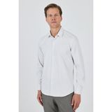 Beyaz-Gri Sert Yaka Cepsiz Gabardin Uzun Kol Slim Fit Esnek Gömlek 1004250231 - Beyaz - Gri