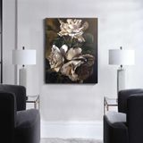 Beyaz Güller Yağlı Boya Dokulu Tablo 50X70 Siyah Çerçeveli