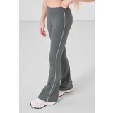 Beyaz-Haki Pamuklu O Yaka Standart Fit Basic İspanyol Paça Kız Çocuk Tayt Takım - 75192