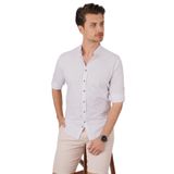 Beyaz Hakim Yaka Slimfit Keten Hediye Kutulu Erkek Gömlek S