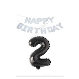 Beyaz Happy Bırthday Set ve Siyah Rakam Folyo Balon Seti Yaş 2