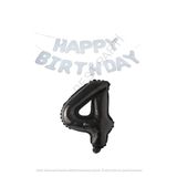 Beyaz Happy Bırthday Set ve Siyah Rakam Folyo Balon Seti Yaş 4