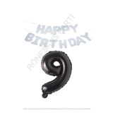 Beyaz Happy Bırthday Set ve Siyah Rakam Folyo Balon Seti Yaş 9
