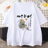 Beyaz Japon Kanji Kedi Lar Için Baskı Hayvanlar Yaz Kawaii T Göm