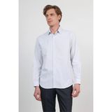 Beyaz - K.Mavi Sert Yaka Uzun Kol Cepsiz Slim Fit Pamuklu Gömlek 1004260210