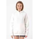 Beyaz Kadın Kanguru Cepli Basic Kapşonlu Sweatshirt