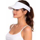 Beyaz Kadın Spor Vizör Şapka Yazlık Güneşlik Ayarlanabilir Açık Üst Plaj Tenis Koşu Şapkası - Standart - 01-Beyaz