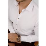 Beyaz Kahve Düğmeli Slimfit Hediye Kutulu Erkek Gömlek S