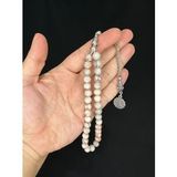 BEYAZ KAHVERENGİ DESENLİ AKİK DOĞALTAŞ TESBİH KÜRE KESİM T-552