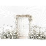 Beyaz Kapı ile Çiçeklerin Büyüsü Arka Plan 200X150CM Stüdyo Fonu