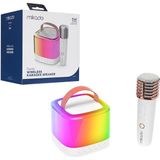Beyaz Karaoke Mikrofonlu Wireless Hoparlör - Speaker Işıklı USB Şarjlı Bt - Tf Card - Aux 5W (4 - Ahşap