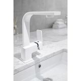 Beyaz Kare Banyo Lavabo Bataryası Musluğu Beyaz Krom Lavabo Bataryası