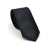 Beyaz Karışık Desenli Siyah Dokuma Kumaş Mendilli Slim Fit Kravat // SDK-2502-1 GF2508-SDK2502-1