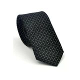 Beyaz Karışık Desenli Siyah Dokuma Kumaş Mendilli Slim Fit Kravat // SDK-2502-1