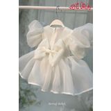 Beyaz Karolin Organze Kız Bebek Çocuk Romper Külotlu Abiye Elbise