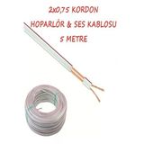 Beyaz Kars Kordon 2X0,75 Kordon Ses Led Ve Hoparlör Kablosu Şeritli Beyaz Kablo 5 Metre