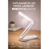 Beyaz Katlanabilir Led Masa Lambası, 3 Işık Modu, Şarjlı, Dokunmatik Kontrol, 19 X 29 Cm