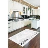 Beyaz Kaymaz Tabanlı Kitchen Yazılı Mutfak Halısı Yolluk Vh087