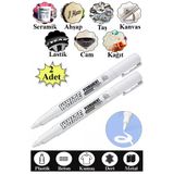 Beyaz Keçeli Kalem 2 Adet Kalıcı Marker Kalem Yağ Bazlı Cam Metal Seramik Ahşap Lastik Plastik Taş Yüzey