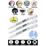 Beyaz Keçeli Kalem 3 Adet Kalıcı Marker Kalem Yağ Bazlı Cam Metal Seramik Ahşap Lastik Plastik Taş Yüzey