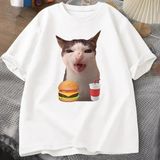 Beyaz Kedi Çıtır Gıda Meme Aptal Komik Kedi Yeme - XL