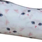 Beyaz Kedi Desenli Tatlı Kalemlik - Okul Kalemliği-Makyaj Çantası