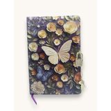 Beyaz Kelebek 3D Görünümlü Hatıra Defteri (Günlük) Kilitli Defter 80 yaprak