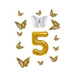 Beyaz Kelebek Folyo Balon Temalı Doğum Günü Parti Seti Gold Yaş 5
