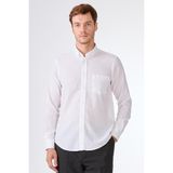 Beyaz Keten Cep Detaylı Regular Fit Erkek Gömlek - 40