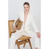 Beyaz Keten Görünümlü %100 Pamuk Astarlı Blazer Ceket 6023-3 - XL