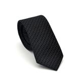 Beyaz Kırcıl Desenli Siyah Dokuma Kumaş Mendilli Slim Fit Kravat // SDK-2504-1 GF2508-SDK2504-1