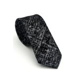 Beyaz Kırcıl Desenli Siyah Dokuma Kumaş Mendilli Slim Fit Kravat // SDK-2610-1