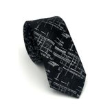 Beyaz Kırcıl Desenli Siyah Dokuma Kumaş Mendilli Slim Fit Kravat // SDK-2611-1 GF2602-SDK2611-1